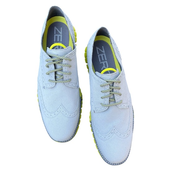 Cole Haan’s Men’s ZEROGRAND Wingtip Oxford Canvas Shoes Size 8 Grey Neon Yellow - Picture 5 of 11